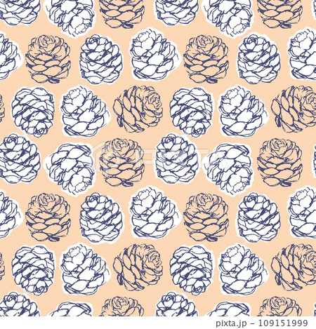 Pine cones seamless vector pattern. Christmas and new year endless pattern for wrapping, textile print, card. Hand draw. 109151999
