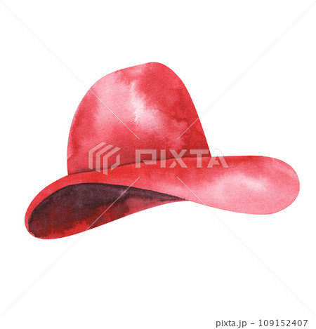 drawing of elegant woman's hat. watercolor painting. Hand drawn isolated on white background. For fashion design, flyer, web. 109152407