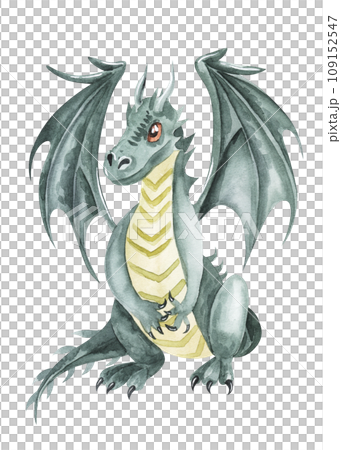 Green illustration of Dragon Watercolor . Hand drawn illustration isolated on white background. Chinese symbol of the year 2024. For calendars, cards, invitations, flyers 109152547