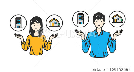 職場と家庭のバランス - 会社と家を天秤にかけている人物イラスト 109152665