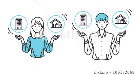 職場と家庭のバランス - 会社と家を天秤にかけている人物イラスト 職場と家庭のバランス - 会社と家を天秤にかけている人物イラスト 109152669