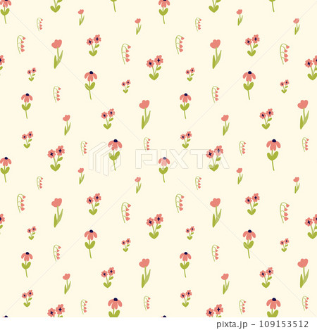 Spring flowers print. Vector seamless floral pattern. Floral design for fashion prints. Endless print made of small flowers. Elegant template. Stock vector. 109153512
