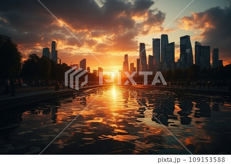 Skyscrapers in the center business park district. Business landscape background. Generative AI Skyscrapers in the center business park district. Business landscape background. Generative AI 109153588