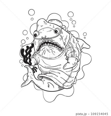 Vegetarian shark cartoon hand drawn 2 Vegetarian shark cartoon hand drawn 2 109154045
