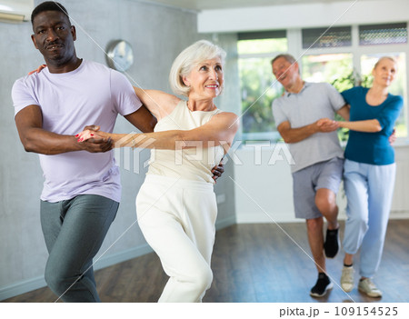 Group of multiethnic mature people dancing social dance 109154525