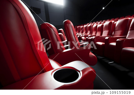 Empty cinema hall with red seats. Movie theatre. Neural network AI generated art 109155019