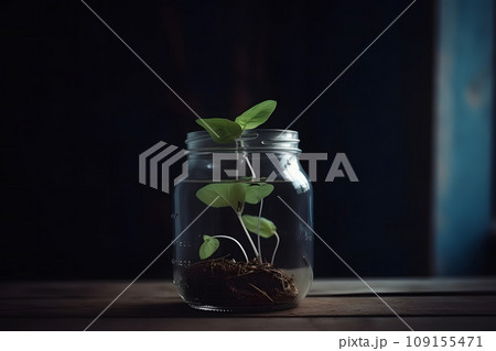 growing plant in a glass jar. Neural network AI generated art 109155471