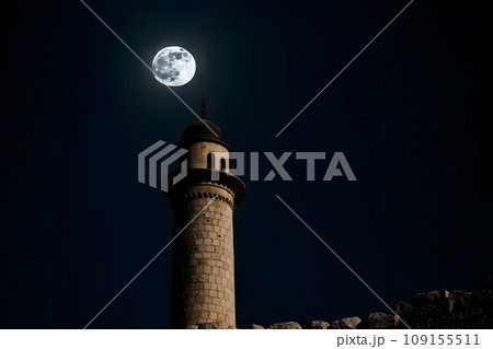 Mosque ramadan kareem, night, moon. Neural network AI generated art 109155511