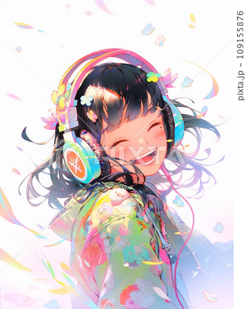 歌を口ずさむヘッドホンを付けた女の子のイラスト素材 [109155876] - PIXTA
