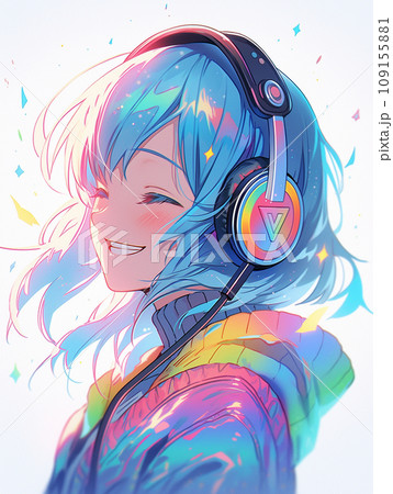 歌を口ずさむヘッドホンを付けた女の子のイラスト素材 [109155881] - PIXTA
