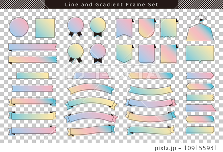 罫線とグラデーションのシンプルなフレームセット／テキストスペースあり 109155931