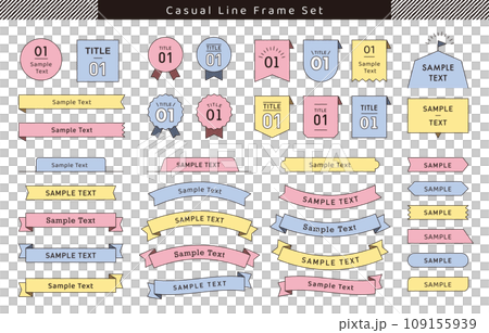 ラフな線のシンプルなフレームセット/サンプルテキストあり ラフな線のシンプルなフレームセット/サンプルテキストあり 109155939