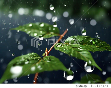雨の水滴がついた葉っぱ① 雨の水滴がついた葉っぱ① 109156424