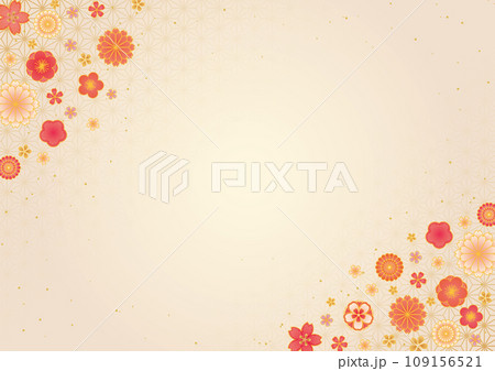 麻の葉と花の和柄背景 109156521