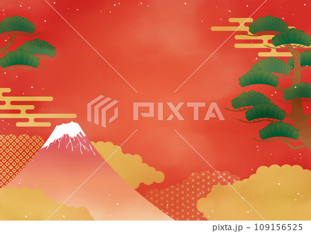 富士山と松の水彩背景素材 109156525