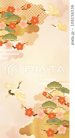 鶴と松の和柄背景 鶴と松の和柄背景 109156536