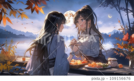 ［AI生成画像］月見をする少女二人1 109156676