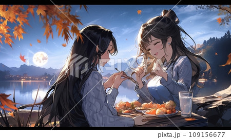 ［AI生成画像］月見をする少女二人2 109156677