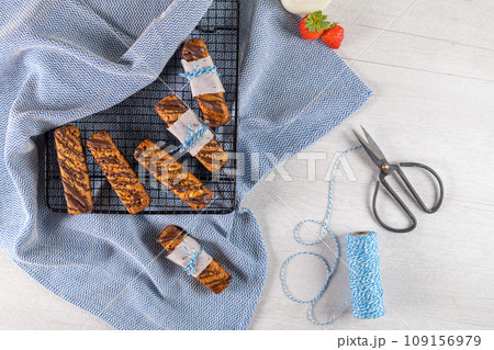 Cereal bars with peanuts and chocolate Cereal bars with peanuts and chocolate 109156979