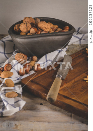 Dry fruits on wooden table 109157125