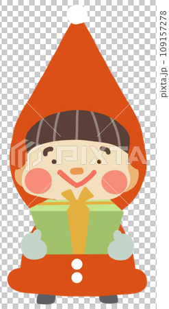一個戴著紅色尖帽、拿著禮物的孩子 109157278