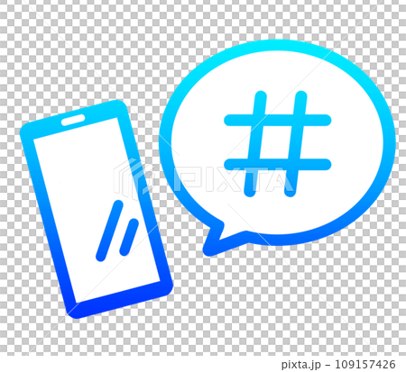 青いグラデーションのハッシュタグとスマホ 109157426
