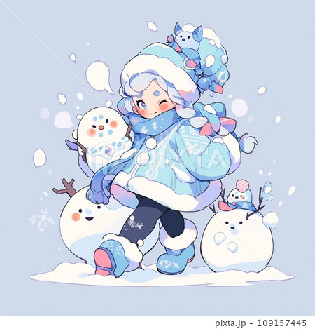 雪だるまを作る子供 雪だるまを作る子供 109157445