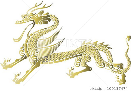 古典的だけど可愛い表情の龍_金っぽい_背景透明 109157474