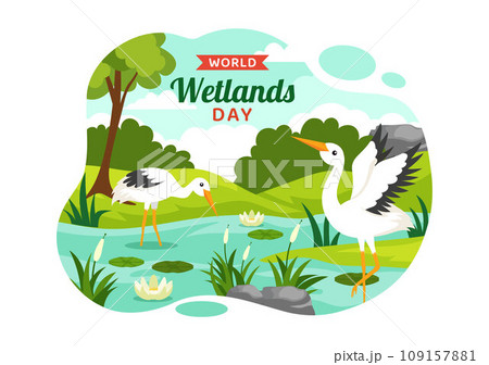 World Wetlands Day Vector Illustration on 2 February with Stork Animals and Garden Background in Holiday Celebration Flat Cartoon Design 109157881