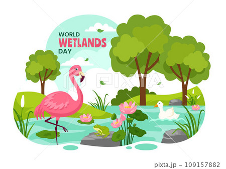 World Wetlands Day Vector Illustration on 2 February with Stork Animals and Garden Background in Holiday Celebration Flat Cartoon Design 109157882