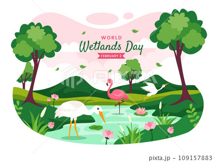 World Wetlands Day Vector Illustration on 2 February with Stork Animals and Garden Background in Holiday Celebration Flat Cartoon Design 109157883