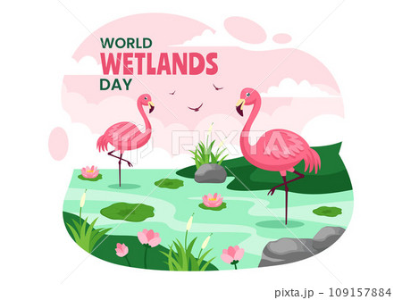 World Wetlands Day Vector Illustration on 2 February with Stork Animals and Garden Background in Holiday Celebration Flat Cartoon Design 109157884