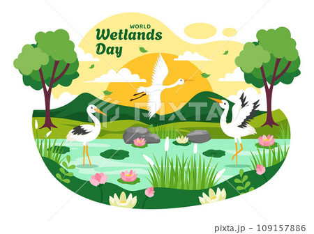 World Wetlands Day Vector Illustration on 2 February with Stork Animals and Garden Background in Holiday Celebration Flat Cartoon Design 109157886