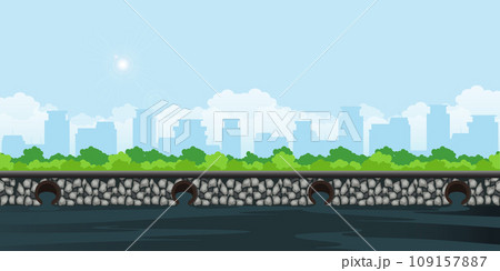 Water polluted environment on city background. 109157887