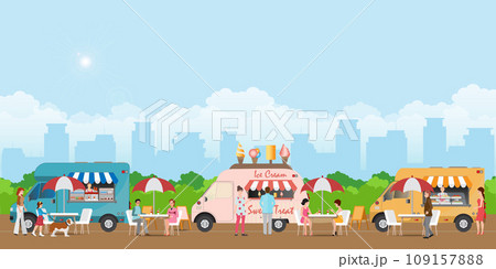Street food festival in the city park. 109157888