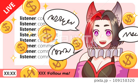 VTuberがライブ配信で話して収益化しているイラスト VTuberがライブ配信で話して収益化しているイラスト 109158320