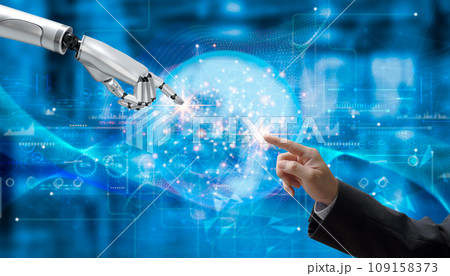 Artificial Intelligence AI Robot Analyzing Big Data Innovative 3D Rendering futuristic robot and machine learning web 3.0 concept. Artificial Intelligence AI Robot Analyzing Big Data Innovative 3D Rendering futuristic robot and machine learning web 3.0 concept. 109158373