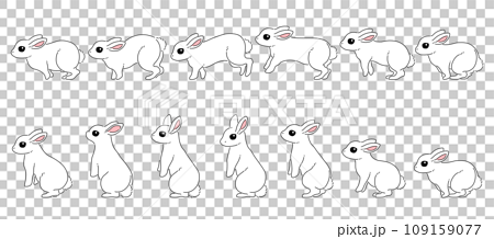シンプルな白ウサギのイラストセット 109159077