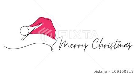 merry christmas banner with santa claus hat one line drawing merry christmas banner with santa claus hat one line drawing 109160215