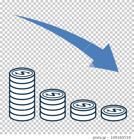 Vector illustration of a pile of dollar coins and an image of decreasing assets 109160539