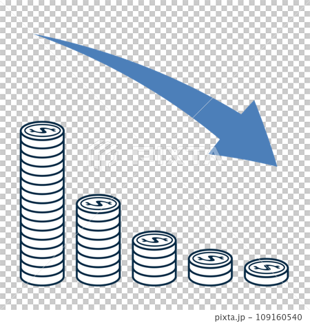 Vector illustration of a pile of dollar coins and an image of decreasing assets Vector illustration of a pile of dollar coins and an image of decreasing assets 109160540