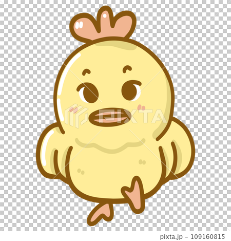 Cute yellow chicken cartoon character 109160815