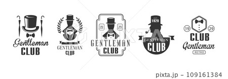Vintage Gentleman Club Emblems and Black Label Vector Set 109161384