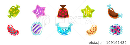 Sweet or Candy in Glossy Colorful Wrap Vector Set 109161422