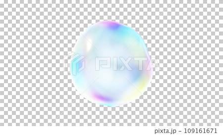 稍微扭曲的彩色肥皂泡。透明背景。 3D（PNG） 109161671