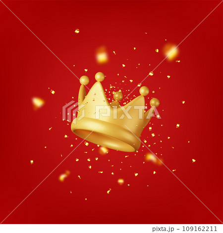 3D Gold Crown Icon and Confetti. 109162211