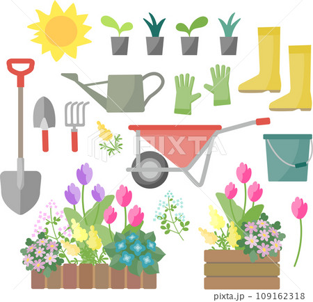 ガーデニングの道具と寄せ植えの植物 109162318
