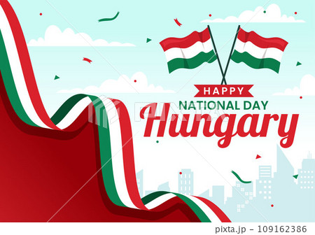 Happy Hungary National Day Vector Illustration on 15th of March with Hungary Flag in Flat Holiday Celebration Cartoon Background Design 109162386