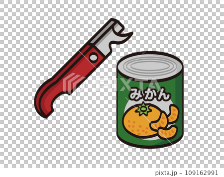 Illustration of a can opener and canned oranges 109162991