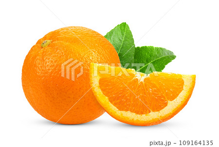 Half orange fruit isolated on white background Half orange fruit isolated on white background 109164135